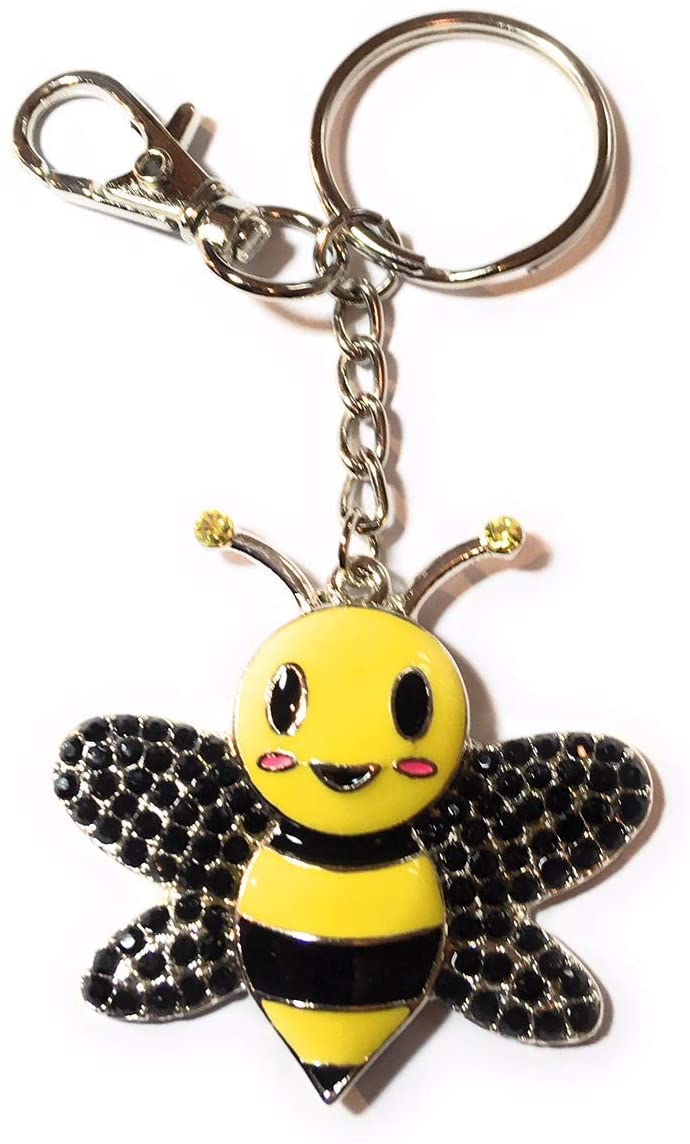 FizzyButton Gifts Bee Keyring Key Ring with Enamel and Rhinestone Charm and Lobster Clasp, Yellow