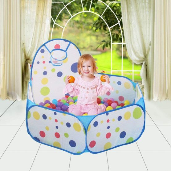 Kids Ball Pit, Indoor & Outdoor Play Tent Playpen Ball Pit Pool with Basketball Hoop Zippered Storage Bag (Balls not Included)-Blue Colour - Image 2