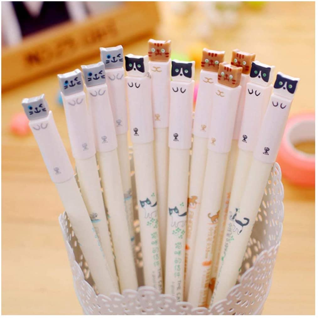 rayinblue Cute Cat 0.38 mm Gel Ink Rollerball Pens Novelty Pens for Birthday Gift School Office Stationery Back to School Gift Christmas Xmas Gift Set of 12 (Black)