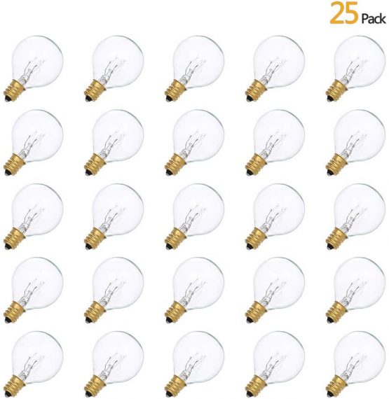 Tomshine G40 Globe Tungsten Incandescent Bulb Lamp 25 Pack E12 Base Socket Holder IP44 Water Resistance Warm White for String Light Home Party Decoration Wedding Function Portable