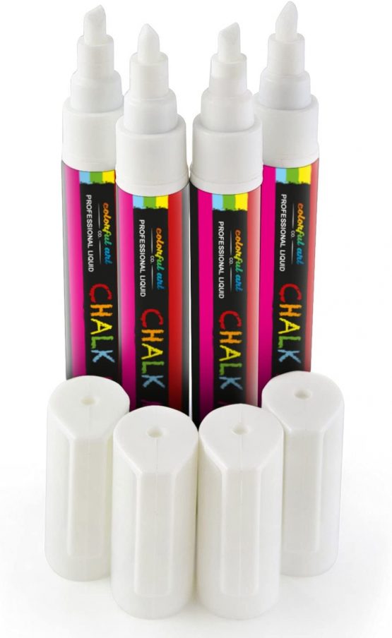 White Chalkboard Pens - Liquid Chalk Pens for Blackboards - 6mm Fine and Chisel Tip White Chalk Pen - 4 Pack- Erasable, Brilliant and Bold White Glass Window Markers - Image 3