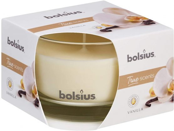 BOLSIUS Medium Glass Scented Candle Vanilla, Wax, White