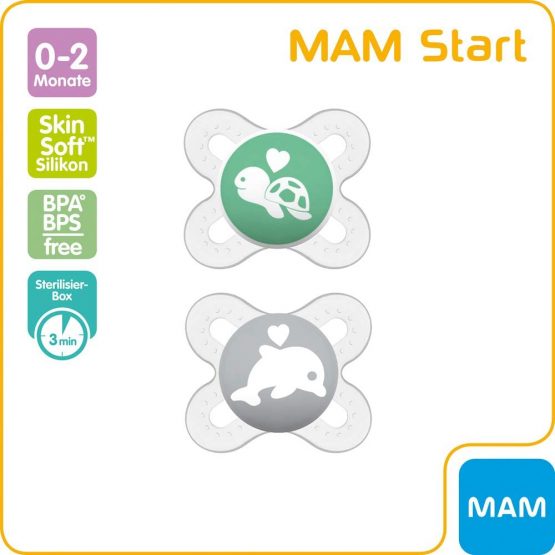 MAM Skin Soft Silicone Dummy Start Especially for Premature and Newborns Extra Small // 0-2 Months Neutral // Set of 2 // Includes Sterilised Transport Box & NIP Dummy Strap - Image 3