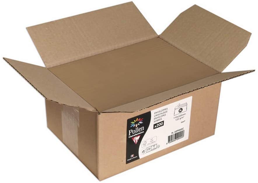 Clairefontaine 629005C Box of 200 Self-Adhesive Envelopes Format DL (11x22cm) 120g/m² Kraft Invitation Events Correspondence Pollen Range Smooth Premium Paper