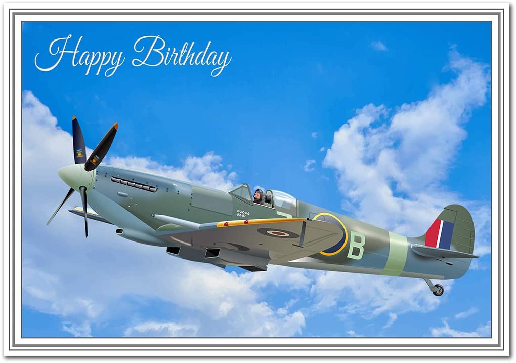 Felicitas Stunning Birthday Card, WW2 Spitfire IX Airplane, Unusual Design for Aircraft enthusiasts