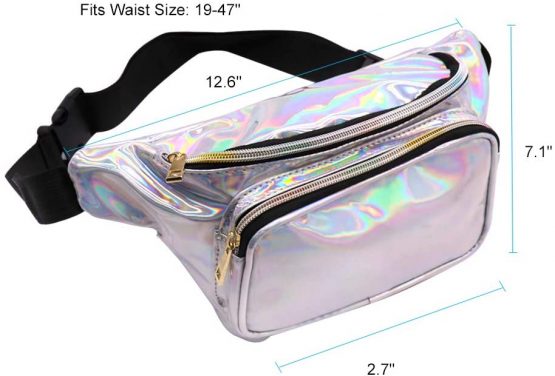 Geestock Holographic Fanny Pack for Women/Men, PVC Waterproof Shiny Waist Bag, Laser Waist Bum Bag with Adjustable Belt for Travel, Party, Festival Rave, Running, Hiking (Silver) - Image 2
