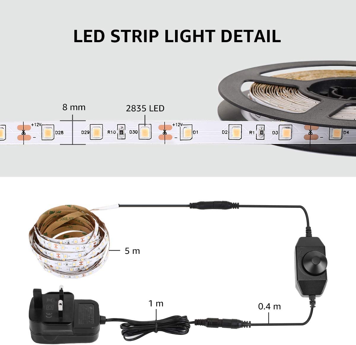 Lepro Warm White LED Strip Light 5M 300 LEDs, 1650lm Dimmable LED Tape Lights - Image 3