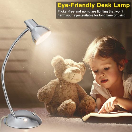 PADMA LED Desk Lamp 5W Eye-Caring Table Lamp 3000K Warm White Silver Chrome Finish Adjustable Reading Lamp for Student Study Office Bedroom Living Room - Image 2