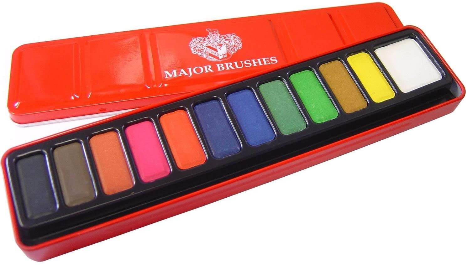 Major Brushes Artist Watercolour Red Paint Tin 12 Blocks, Assorted