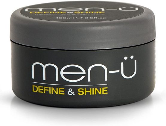 men-u pomade for men DEFINE & SHINE 100ml – Hair pomade w/ medium hold and high shine. Helps tone down grey hair & washes out easily - Mens hair products by men-u, Single walled 100ml styling puck.