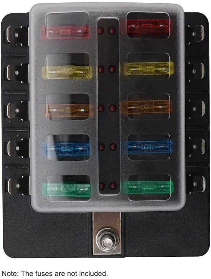 KKmoon 10 Way Blade Fuse Box Holder with LED Warning Light Kit for Car ...