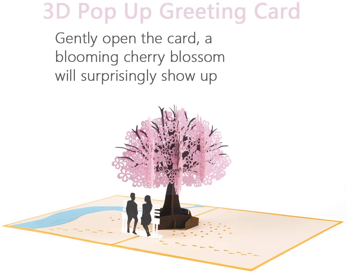 Vicloon 3D Card, Pop Up Greeting Card Cherry Blossom Wedding Card, Anniversary Card, Birthday Card - Image 4