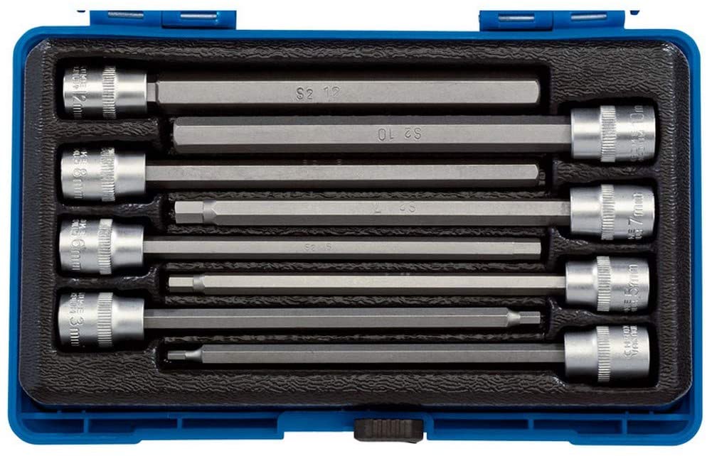 Draper 16287 3/8 Inch Square Drive Hexagonal Socket Bit Set, 150mm , Blue, 3/8-Inch