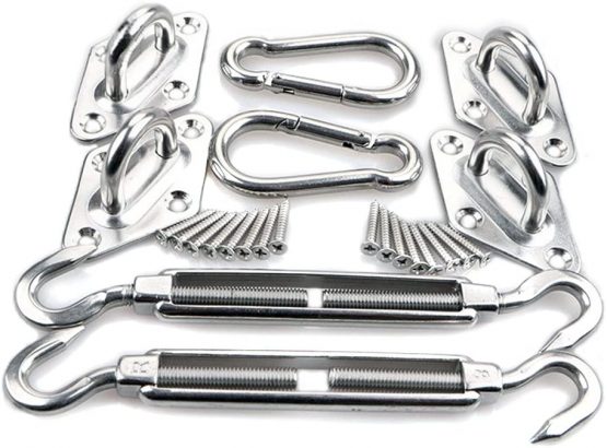 HONGCI M8 Heavy Duty Sun Shade Sail Fixing Kit for Garden Triangle and Square, Rectangle - 304 Stainless Steel Sun Shade Sail Fixing Hardware Accessories Kit (Fixing Kit a - 2x4x2)