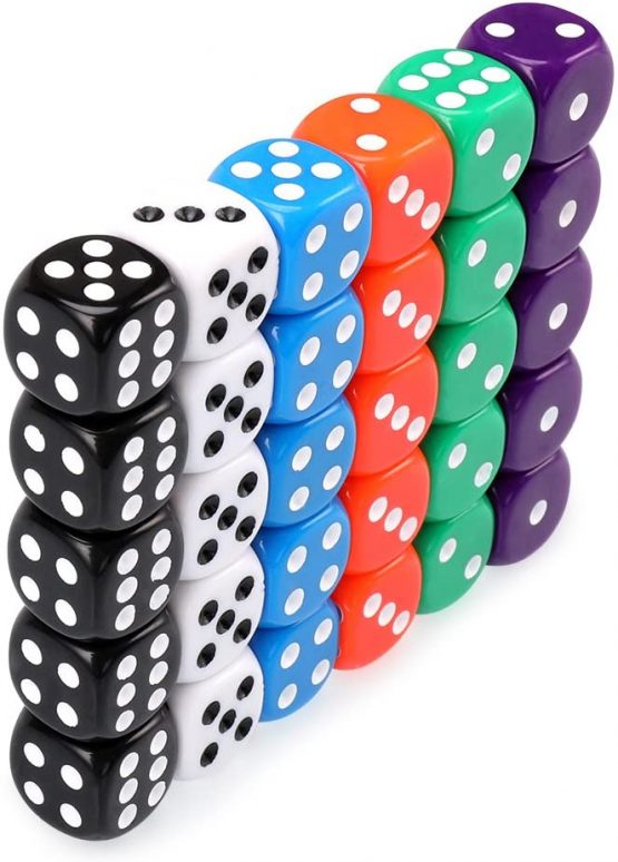 H&S 30x Dice 6 Sided 16mm 6 Colours Spot Dice Set for Dice Games - Image 3