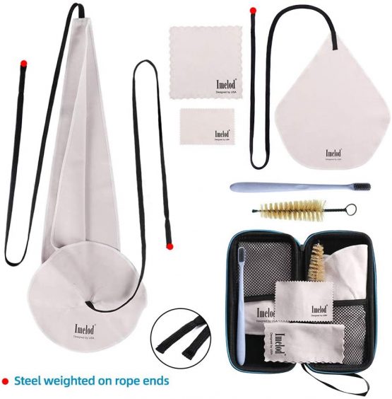 Imelod Saxophone Cleaning kit with Case for Alto Tenor Clarinet Flute and other Wind & Woodwind Struments Including Sax Cleaning Cloth(4pcs),Mouthpiece Brush(Dark Gray)