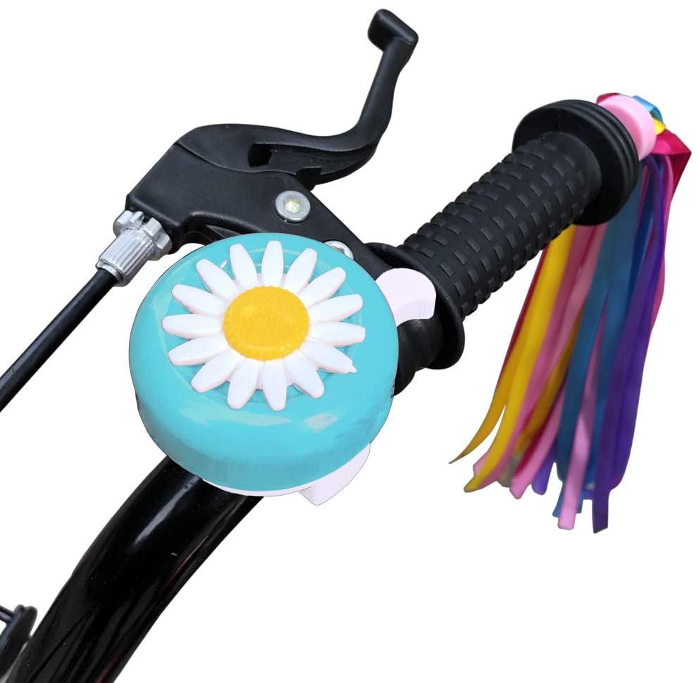 obqo 1 Pack Kids Bike Bell and 2 Pack Kids Bike Streamers for Children's Bike Accessories (Pink, Red, Purple & Blue) (Blue & White) - Image 3