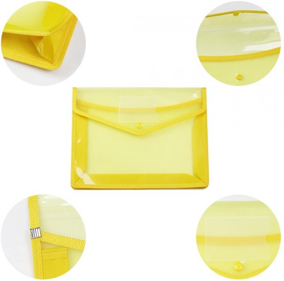 A4 Plastic Wallets, 5 Pcs Popper Wallet Plastic Document Folder Premium Pockets Files Envelope for School Office Home, with Snap Closure and Card Slot - Image 3