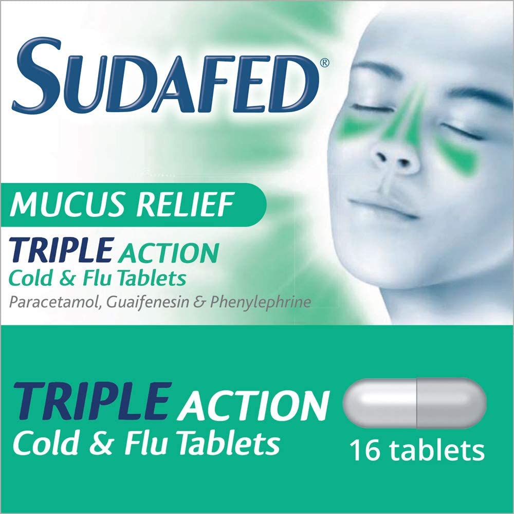 Sudafed Mucus Relief Triple Action Cold & Flu Tablets (Pack of 16), Helps Fight Cold and Flu and Unblocks The Nose - Image 2