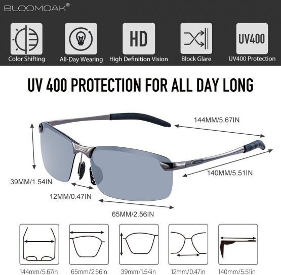 Bloomoak Photochromic Driving Glasses - Photochromism & Polarization | Adjustable Nose Pieces | Non-Slip Temple - For Sunny & Cloudy Day Driving | Fishing | Golf | Reduce Glare | UV400 Eyes Protection - Image 4