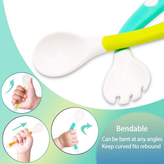 Baby Utensils Spoon Fork Set with Travel Safe Case Toddler Babies Children Feeding Training Spoon Easy Grip Heat-Resistant Bendable Soft Perfect Self Feeding Learning Spoons (Set of 2) - Image 3