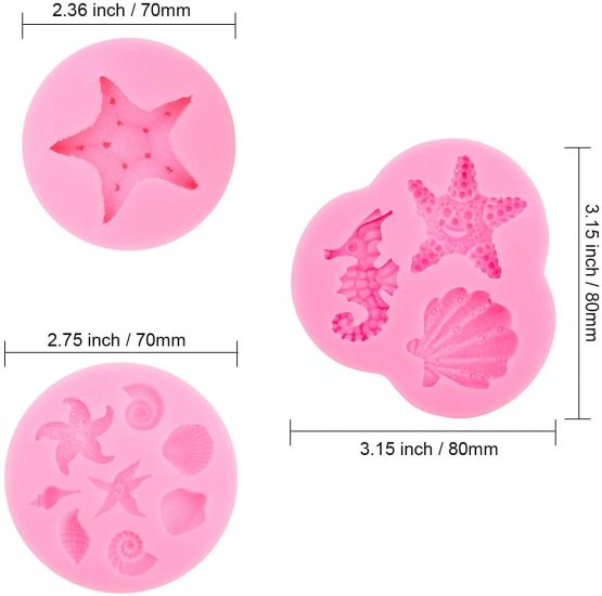 HOWAF DIY Animal Silicone Molds set, Reusable Sweet Baking Molds Tools, Mermaid Tail Ocean Seashell 3D Shaped Molds for Cake Chocolate Candy Fondant Muffin Ice Jelly - Image 2