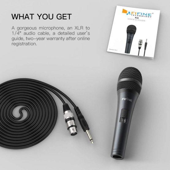 FIFINE Wired Microphone with Cord 14.8ft,Handheld Dynamic Mic Karaoke Microphone for Singing Vocal with On and Off Switch-K6 - Image 2