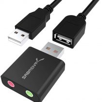 Sabrent Aluminum USB External Stereo Sound Adapter for Windows and Mac. Plug and play No drivers Needed [Black] (AU-EMCB)