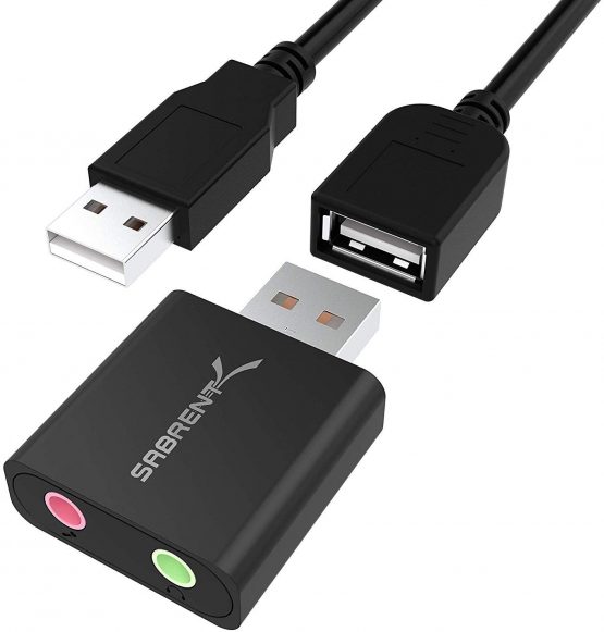 Sabrent Aluminum USB External Stereo Sound Adapter for Windows and Mac. Plug and play No drivers Needed [Black] (AU-EMCB)