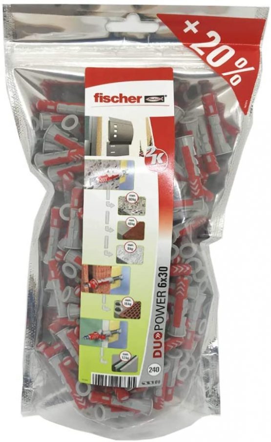 fischer 536382 Big Pack DUOPOWER 6 (240), Red/Grey, 6x30 mm pz