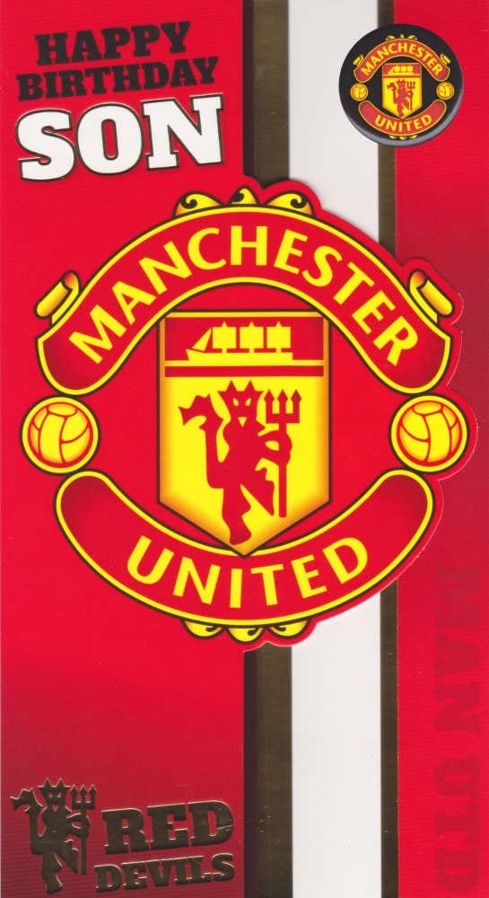 Party Bags 2 Go Manchester United Happy Birthday Son Card, with Badge, yellow, 210 x 290 mm