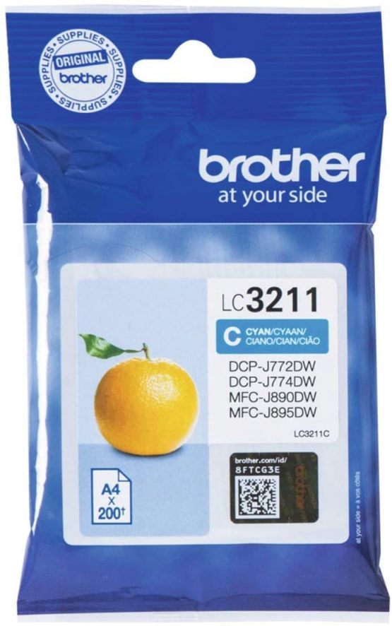 Brother LC-3211C Inkjet Cartridge, Cyan, Single Pack, Standard Yield, Includes 1 x Inkjet Cartridge, Brother Genuine Supplies