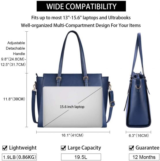 NEWHEY Laptop Bags for Women Large Leather Handbags Ladies Laptop Tote Bag Business Work Shoulder Bag Lightweight 15.6 Inch Blue - Image 2
