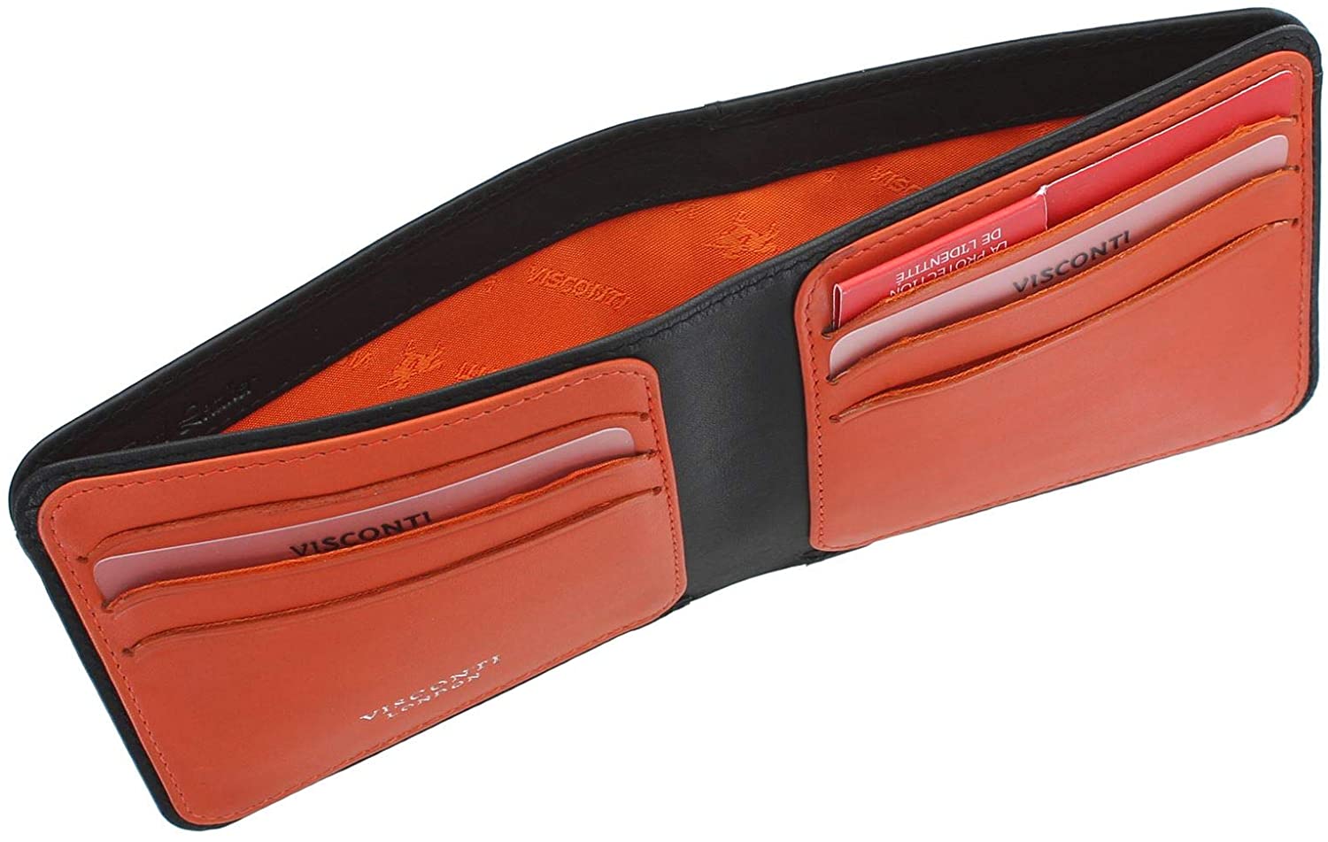 VISCONTI Slim Collection Trim Leather Wallet with RFID and Tap and Go VSL35 Black/Orange - Image 3