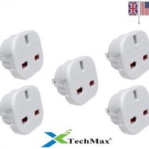 TechMax Pack of 5 UK to US Plug Adaptor 3 pin to 2 Pin Flat Travel Adapter Type G to Type A and B, from UK to USA, Canada, Jamaica, Barbados, Mexico, Thailand, China, Japan and more (White)