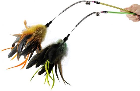 GingerUPer Cat toy feather Cat Toy Feather Wand Cat Pet Toy Wire Chaser Wand Teaser Feather With Bell (6 Pack) - Image 2