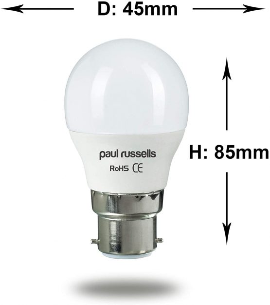 2 Pack 5Watt Golf Ball LED Light Bulbs B22 / BC/Bayonet Cap Paul Russells Bright 5W=40W G45 Small Globe 270 Beam Lamp Warm White Light 2700K 40W Incandescent Bulbs Equivalent - Image 3