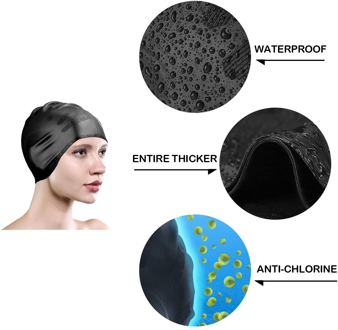 Nepfaivy Traling Silicone Swimming Cap Adult, Waterproof Swim Hat for ...