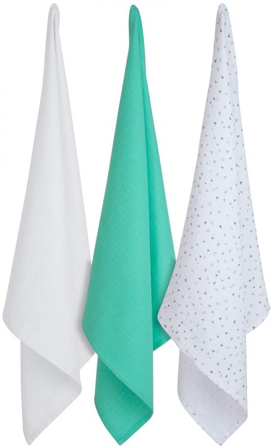Clevamama Bamboo Muslin Cloth Set - Grey/Mint (3pk), - Image 3