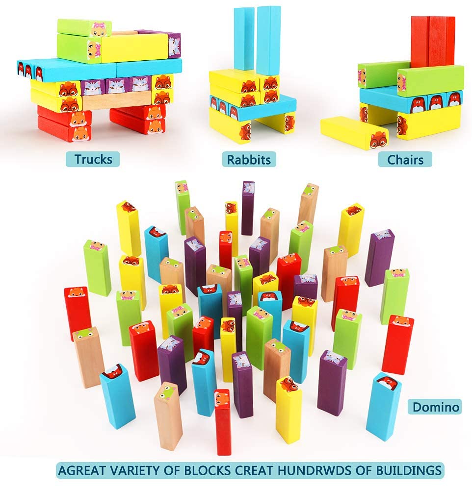 Lewo Coloured Stacking Game Wooden Building Blocks Tower Board Games