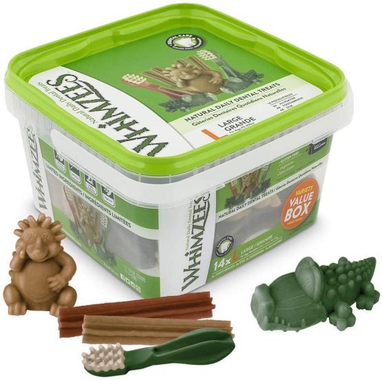 Whimzees Natural Dental Dog Chews Long lasting, Variety Box Mixed Shapes, Large, 14 Pieces