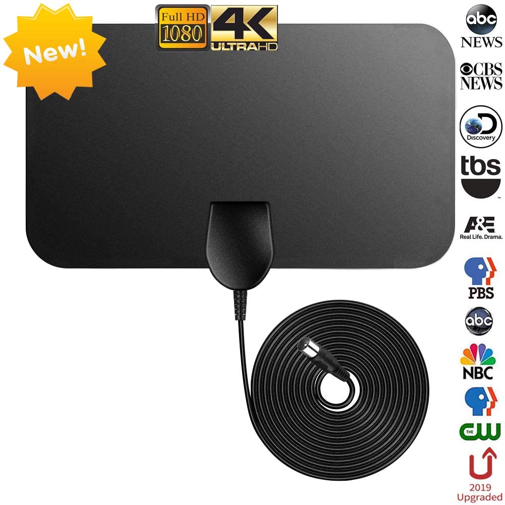 Firmrock TV Aerial, 50 Miles Digital, Ultra Thin HDTV DVB-T2, 12 FT Cable, Freeview Indoor TV Aerial, Black
