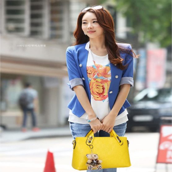 FiveloveTwo Women 4Pcs Top Handle Satchel Hobo PU Leather Handbag Set Large Tote + Purse + Shoulder Bag + Card Holder Yellow - Image 3