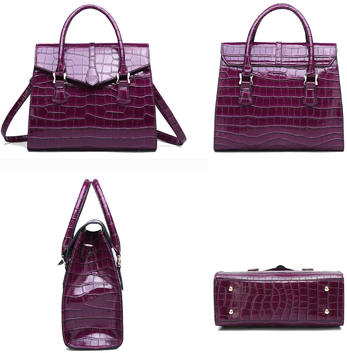 NIYUTA Women's Handbags Fashion casual patent leather Shoulder Top-Handle Bags Purple - Image 4