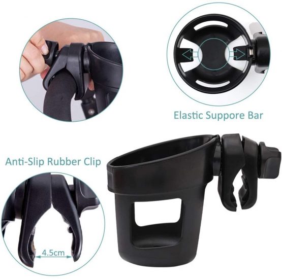 Stroller Cup Holder,Adjustable Universal Pushchair Cup Holder,360 Degrees Rotation,Bottle Holder for Stroller, Drink and Coffee,Suitable for Strollers and Bicycles - Image 4