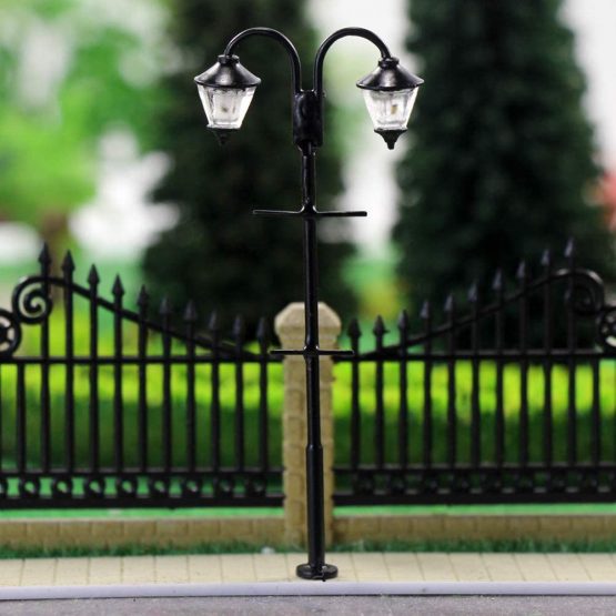 LYM59 5pcs Warm White Model Train 1:87 Street Lights HO Scale Lamp Post LEDs 65mm Miniature Double Heads - Image 2