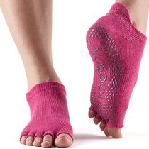 Fitness Mad Unisex's ToeSox Half Toe Low Rise Yoga & Pilates Grip Sock, Raspberry, S