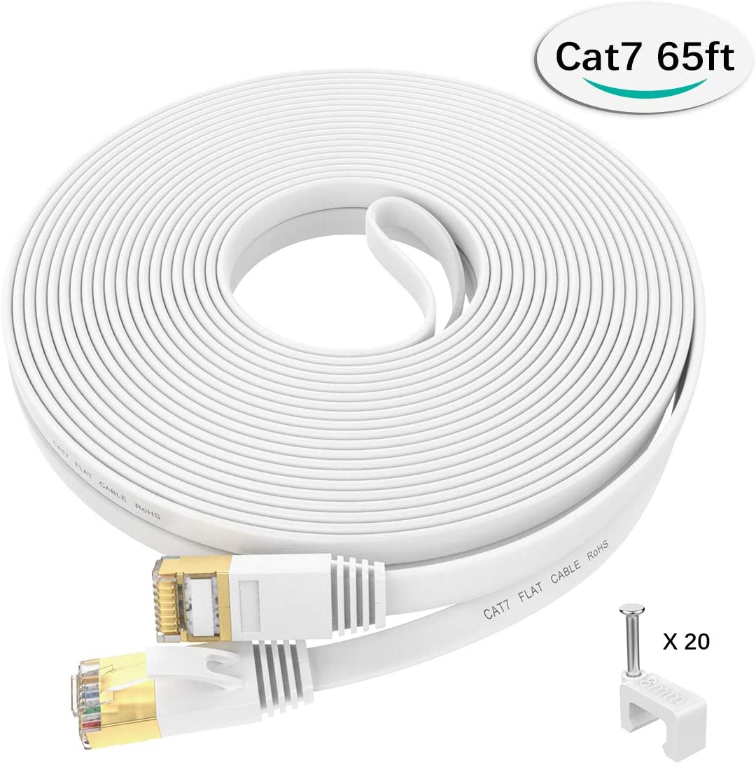 CAT 7 Flat Ethernet Cable 10ft, Flat Wire High Speed 10 Gbps 600MHz CAT7  Connector LAN Network Gigabit Internet Wire Patch Cord with Professional