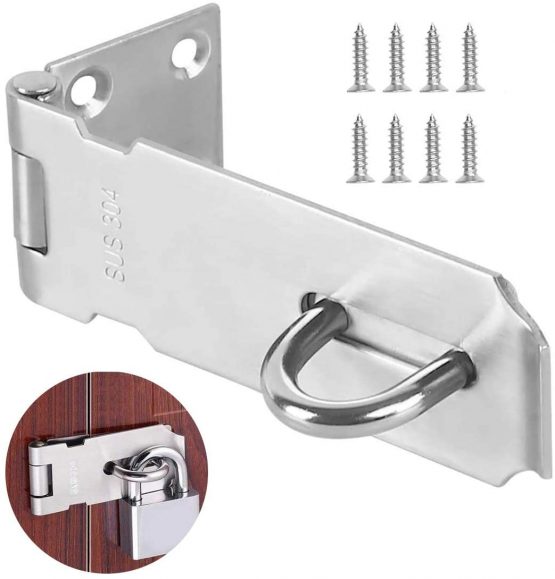 GOLRISEN Hasp and Staple,Door Clasp,304 Stainless Steel Door Lock,Gate Latch,5Inch Staple Lock with 8 Screws for Shed Door,Furniture Drawer,Closet(Sliver)