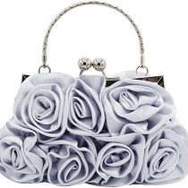 Meliya Ladies Satin Rose Evening Handbags Wedding Bridal Clutch Purse Party Prom Shoulder Bag